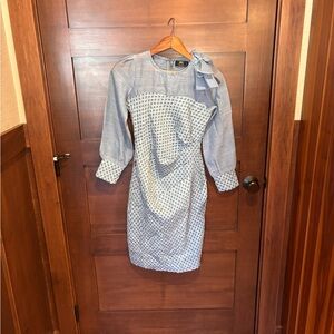 Elegant Blue Patterned Midi Dress